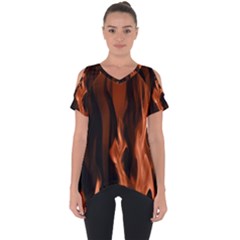 Smoke Flame Abstract Orange Red Cut Out Side Drop Tee by Wegoenart