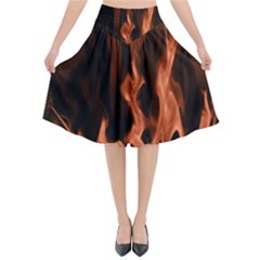 Smoke Flame Abstract Orange Red Flared Midi Skirt by Wegoenart