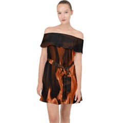 Smoke Flame Abstract Orange Red Off Shoulder Chiffon Dress