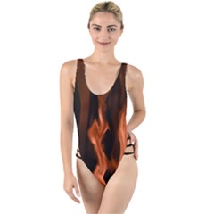 Smoke Flame Abstract Orange Red High Leg Strappy Swimsuit by Wegoenart