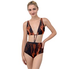 Smoke Flame Abstract Orange Red Tied Up Two Piece Swimsuit by Wegoenart