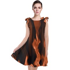 Smoke Flame Abstract Orange Red Tie Up Tunic Dress