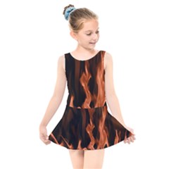 Smoke Flame Abstract Orange Red Kids  Skater Dress Swimsuit by Wegoenart