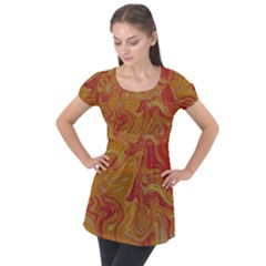 Texture Pattern Abstract Art Puff Sleeve Tunic Top