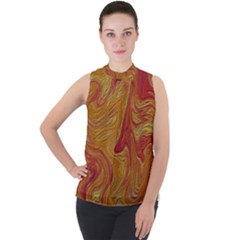 Texture Pattern Abstract Art Mock Neck Chiffon Sleeveless Top