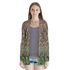 Peacock Plumage Bird Peafowl Drape Collar Cardigan by Wegoenart