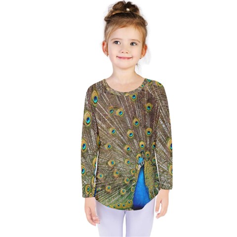 Peacock Plumage Bird Peafowl Kids  Long Sleeve Tee by Wegoenart