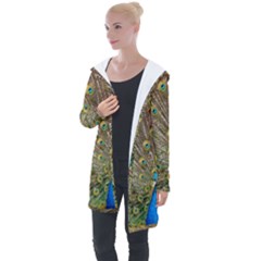 Peacock Plumage Bird Peafowl Longline Hooded Cardigan