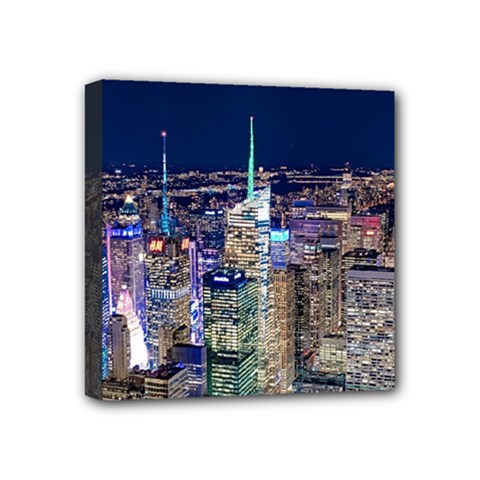 New York Manhattan Night Building Mini Canvas 4  X 4  (stretched) by Wegoenart