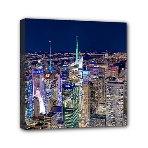 New York Manhattan Night Building Mini Canvas 6  X 6  (stretched) by Wegoenart