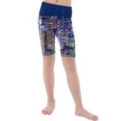 New York Manhattan Night Building Kids  Mid Length Swim Shorts by Wegoenart