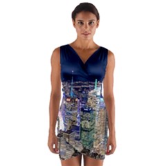 New York Manhattan Night Building Wrap Front Bodycon Dress by Wegoenart