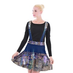 New York Manhattan Night Building Suspender Skater Skirt by Wegoenart