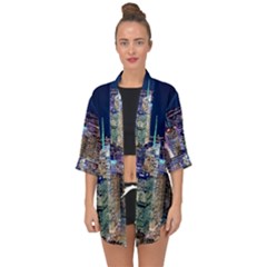 New York Manhattan Night Building Open Front Chiffon Kimono by Wegoenart