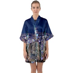 New York Manhattan Night Building Quarter Sleeve Kimono Robe by Wegoenart