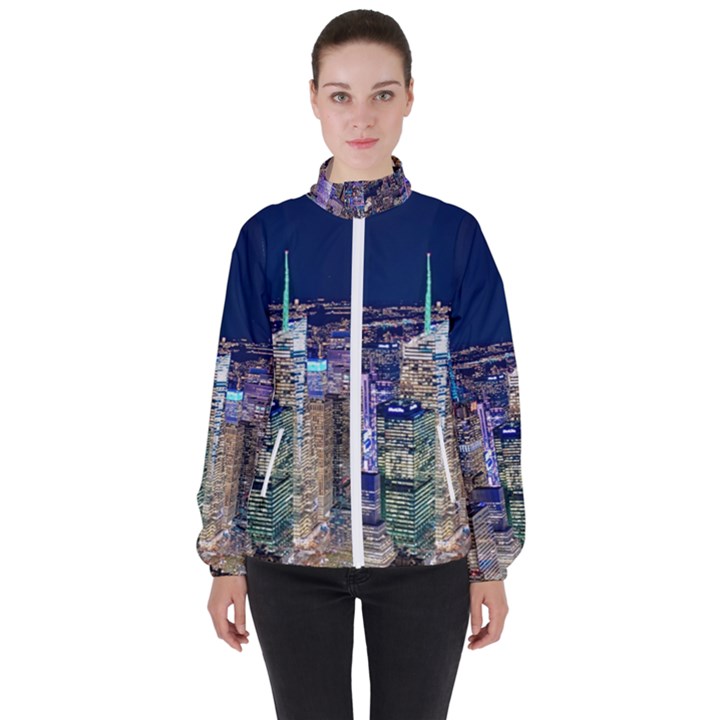 New York Manhattan Night Building High Neck Windbreaker (Women)