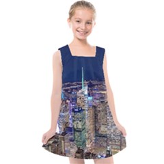 New York Manhattan Night Building Kids  Cross Back Dress