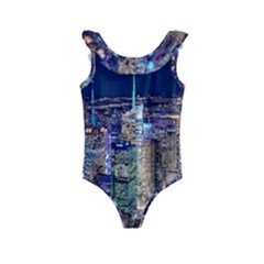 New York Manhattan Night Building Kids  Frill Swimsuit by Wegoenart