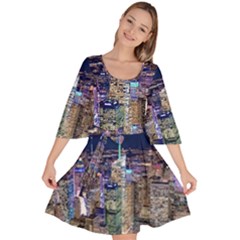 New York Manhattan Night Building Velour Kimono Dress