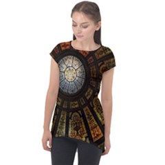 Art Ceiling Dome Pattern Cap Sleeve High Low Top