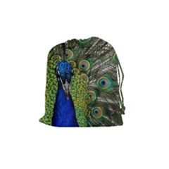 Peacock Close Up Plumage Bird Head Drawstring Pouch (medium) by Wegoenart