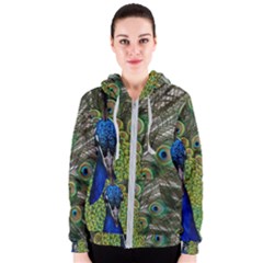 Peacock Close Up Plumage Bird Head Women s Zipper Hoodie by Wegoenart