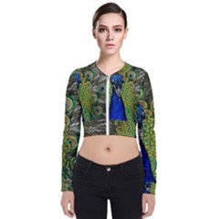 Peacock Close Up Plumage Bird Head Zip Up Bomber Jacket by Wegoenart