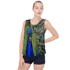 Peacock Close Up Plumage Bird Head Bubble Hem Chiffon Tank Top