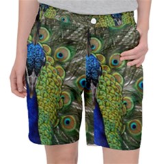 Peacock Close Up Plumage Bird Head Pocket Shorts