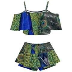 Peacock Close Up Plumage Bird Head Kids  Off Shoulder Skirt Bikini