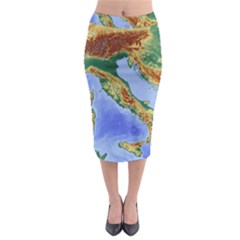 Italy Alpine Alpine Region Map Midi Pencil Skirt by Wegoenart