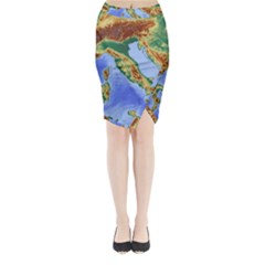 Italy Alpine Alpine Region Map Midi Wrap Pencil Skirt by Wegoenart