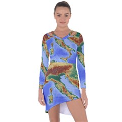 Italy Alpine Alpine Region Map Asymmetric Cut-out Shift Dress by Wegoenart