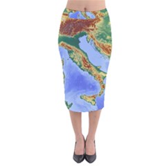 Italy Alpine Alpine Region Map Velvet Midi Pencil Skirt by Wegoenart