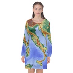 Italy Alpine Alpine Region Map Long Sleeve Chiffon Shift Dress  by Wegoenart