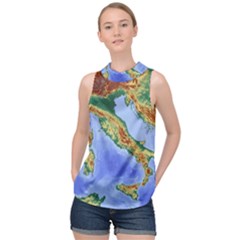 Italy Alpine Alpine Region Map High Neck Satin Top