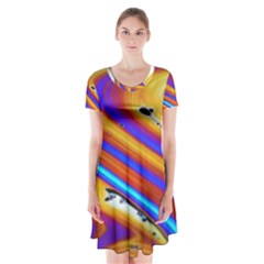 Soap Bubble Color Colorful Short Sleeve V-neck Flare Dress by Wegoenart