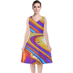 Soap Bubble Color Colorful V-neck Midi Sleeveless Dress  by Wegoenart