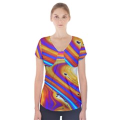 Soap Bubble Color Colorful Short Sleeve Front Detail Top by Wegoenart