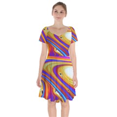 Soap Bubble Color Colorful Short Sleeve Bardot Dress by Wegoenart