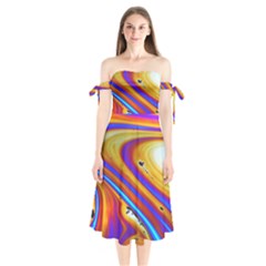 Soap Bubble Color Colorful Shoulder Tie Bardot Midi Dress by Wegoenart