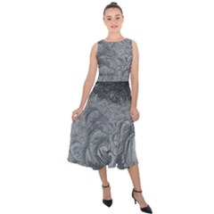 Abstract Ice Frost Crystals Frozen Midi Tie-back Chiffon Dress by Wegoenart