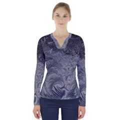 Abstract Ice Frost Crystals Frozen V-neck Long Sleeve Top by Wegoenart