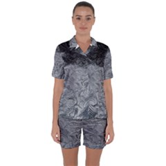 Abstract Ice Frost Crystals Frozen Satin Short Sleeve Pyjamas Set by Wegoenart