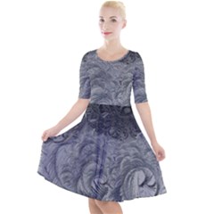 Abstract Ice Frost Crystals Frozen Quarter Sleeve A-line Dress by Wegoenart