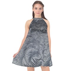 Abstract Ice Frost Crystals Frozen Halter Neckline Chiffon Dress  by Wegoenart