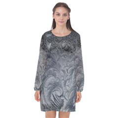 Abstract Ice Frost Crystals Frozen Long Sleeve Chiffon Shift Dress  by Wegoenart