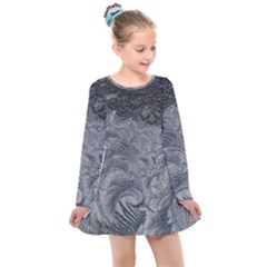 Abstract Ice Frost Crystals Frozen Kids  Long Sleeve Dress by Wegoenart