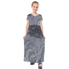 Abstract Ice Frost Crystals Frozen Kids  Short Sleeve Maxi Dress by Wegoenart