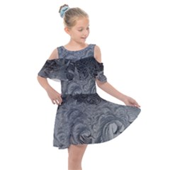 Abstract Ice Frost Crystals Frozen Kids  Shoulder Cutout Chiffon Dress by Wegoenart